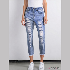 KANCAN Jeans Womens Size 26 Light Wash Distressed High Rise Ankle Skinny Raw Hem